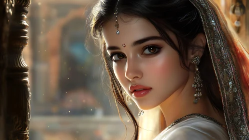 Elegant South Asian portrait glows in warm cinematic light