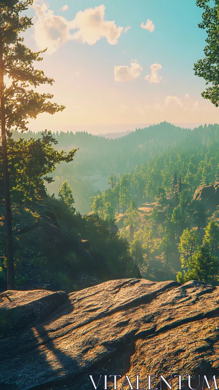 Stone Threshold Frames Misty Mountain Valleys Below