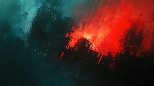 Crimson storm engulfs dark skyline in abstract blaze