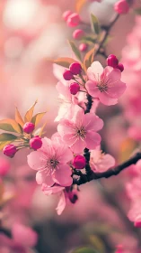 Pink Blossom Branch: Botanical Macro Photography Study.