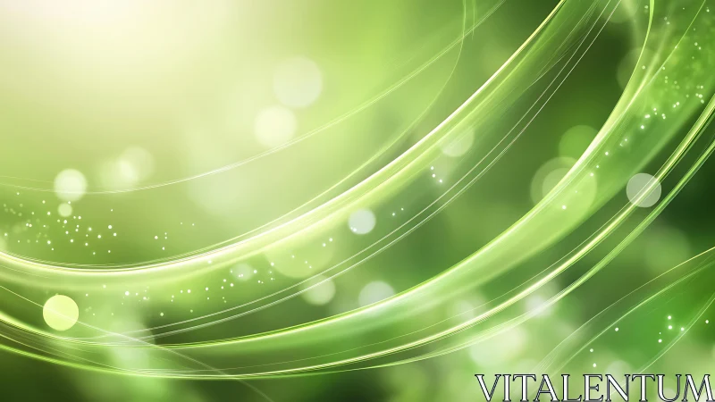 Abstract green light waves with glowing particles, modern digital art.