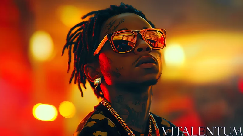 Stylized urban portrait isolates subject in neon sunset bokeh