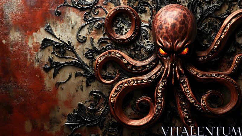 Octopus-like creature is integrated into ornate baroque relief