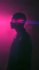 Neon-lit profile drifting through a dreamy cyber haze.