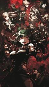 Dark-haired anime leader summons allies in blood-red storm