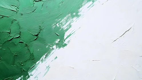 Green and white abstract textured painting with bold brushstrokes.
