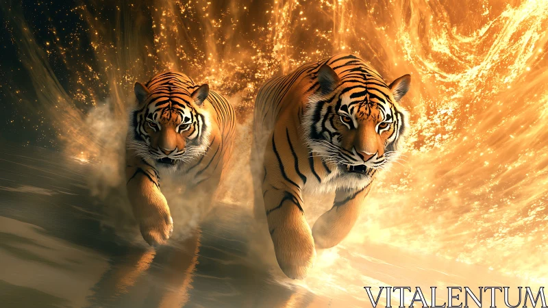 Twin Tigers Blazing Through Cosmic Inferno