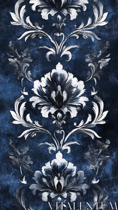 Midnight blue damask blooms create graceful floral harmony