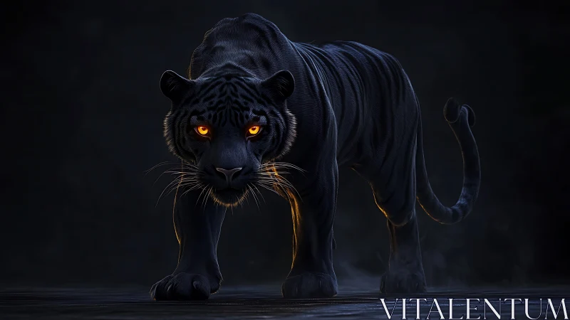 Midnight panther strides forward with glowing ember eyes