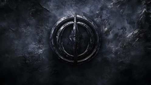 Forged obsidian sigil within concentric war-torn rings.