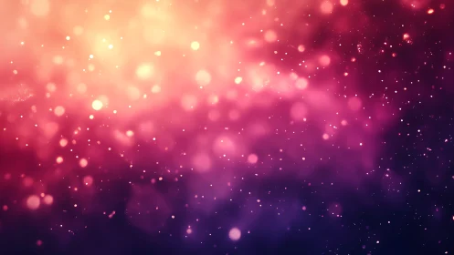 Bokeh light particles drift through a magenta to gold gradient