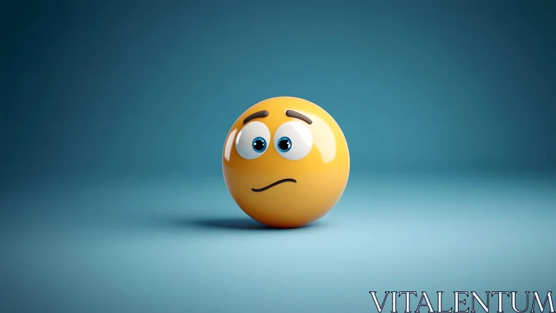 Worried 3D Emoji on Blue Background in Minimalist Digital Art.