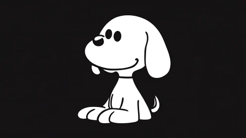 Minimalist cartoon puppy silhouette on black background.
