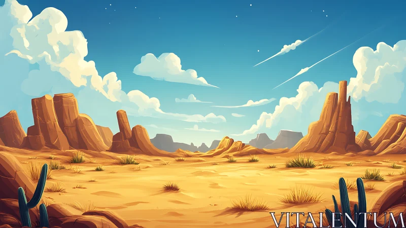 Sunlit desert canyon under vivid blue summer sky.