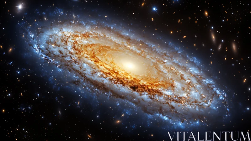 Spiral galaxy glows with dense stellar core and blue arms