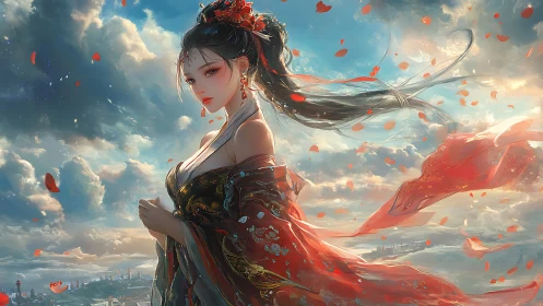 Storm-kissed empress lets crimson petals rewrite the sky