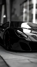 Midnight mirror supercar stalking a blurred concrete city.