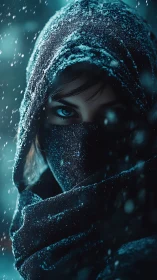 Cryogenic hooded sentinel in blizzard-grade close portrait.