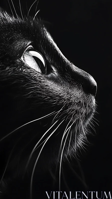 High-Contrast Feline Profile: Intense Gaze Against Black Background.