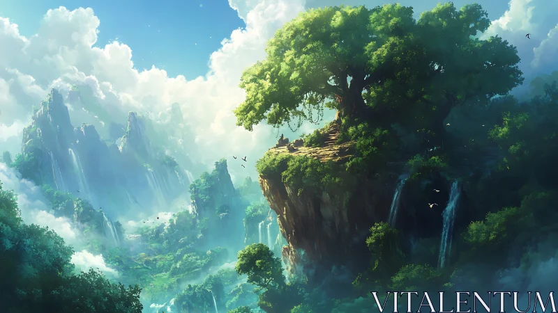 Emerald Valley Dream: Where Ancient Giants Guard Misty Sanctuaries.