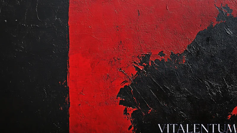 Bold Abstract Painting with Red and Black Textured Blocks.