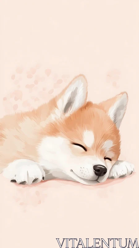 Sleeping corgi puppy illustration in soft pastel minimalism.
