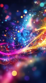 Chromatic energy ribbons in nebula-like bokeh particle field