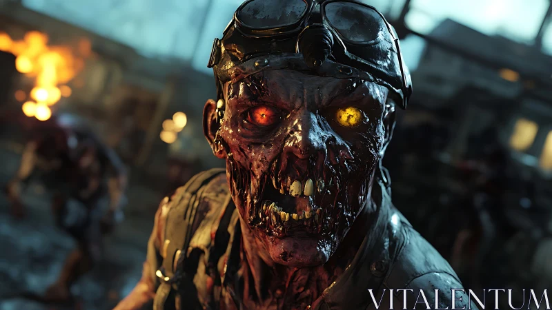 Decomposed humanoid head rendered with detailed zombie features