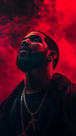 Moody hip hop portrait in intense red smoke lighting.