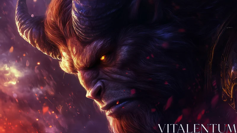 Horned demonic beast rendered in intense fiery close-up