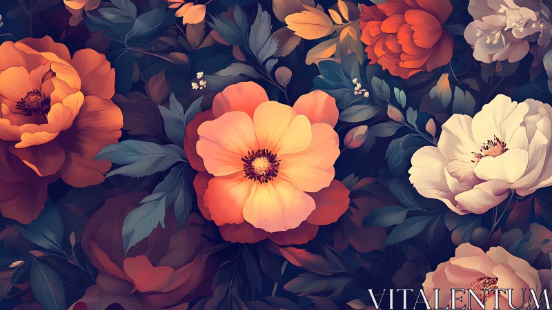 Layered Floral Composition with Warm Tones