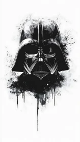 Monochrome sci fi helmet rendered as high contrast ink splatter vector