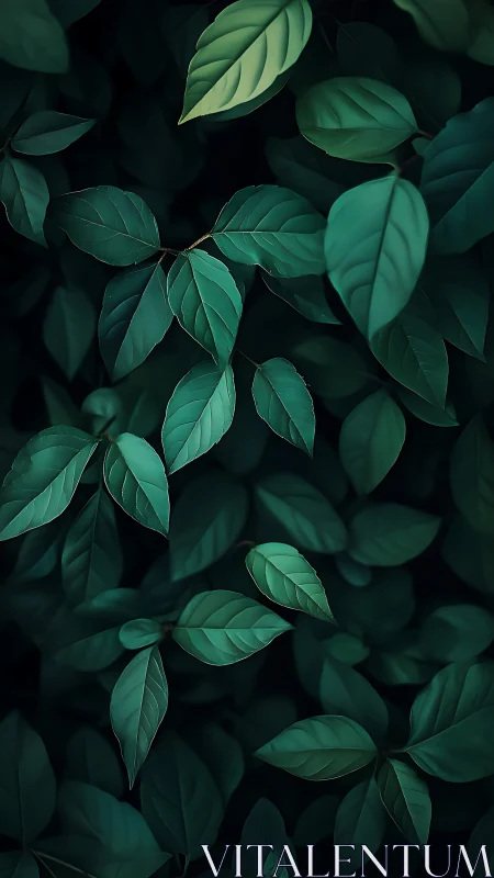 Moody low-key macro study of overlapping deep green leaves