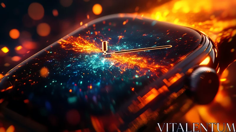 Chronometric interface with cosmic particle dispersion display.