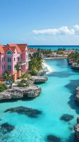 Pink Villa Overlooking Crystalline Turquoise Waters.