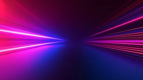 Symmetrical magenta and blue light streaks in dark space.