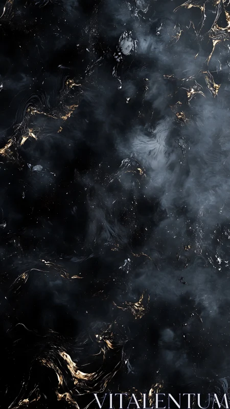 Dark cosmic smoke swirls with molten golden streaks elegantly.
