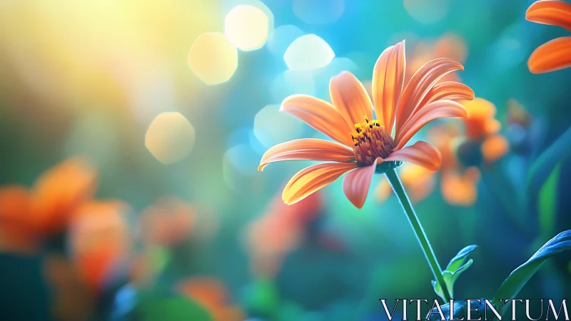 Orange Gerbera Daisy Glowing in Dreamy Garden Light