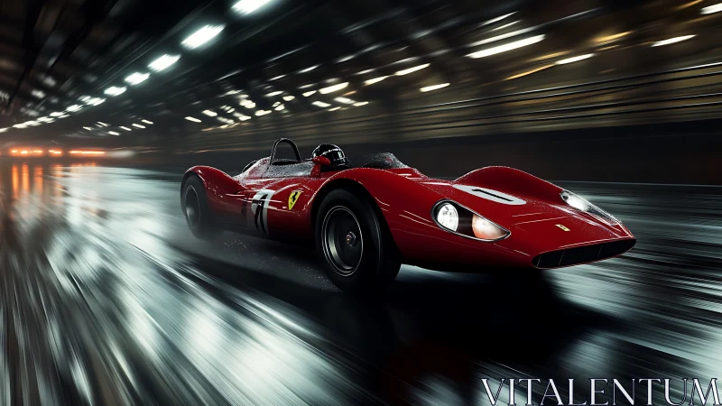 Scarlet racer slices through a tunnel of liquid lightning