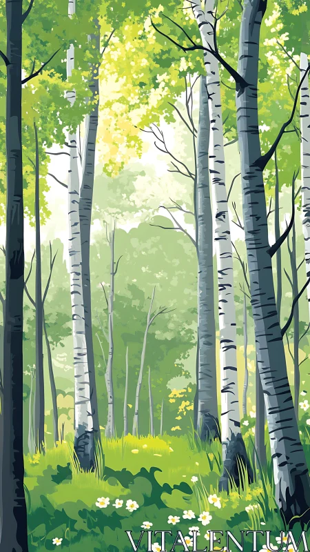 Birch Forest Canopy Study: Dappled Light Through Deciduous Architecture.
