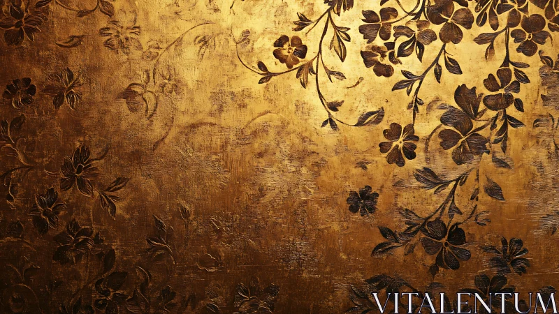 Gilded floral whispers curling across burnished twilight gold.