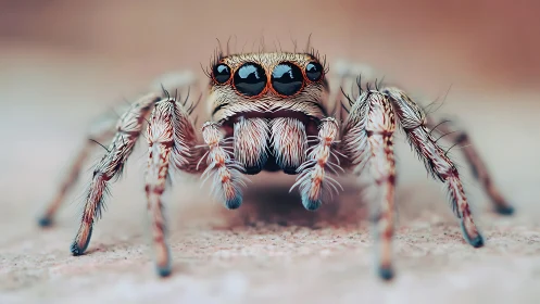 Macro portrait of jumping spider with shallow depth of field.
