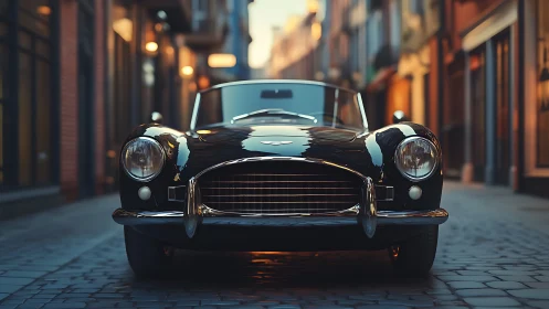 Midnight-black classic roadster quietly owns the cobbled street