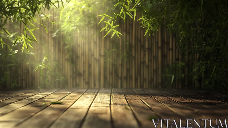 Sunlit bamboo whispers softly onto a weathered zen deck