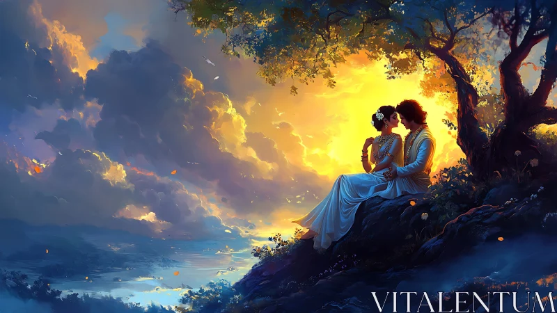 Sunset Romance on the Shore: A Golden Moment.