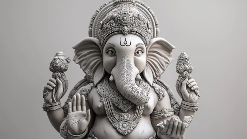 Intricately carved Ganesha sculpture rendered in neutral stone