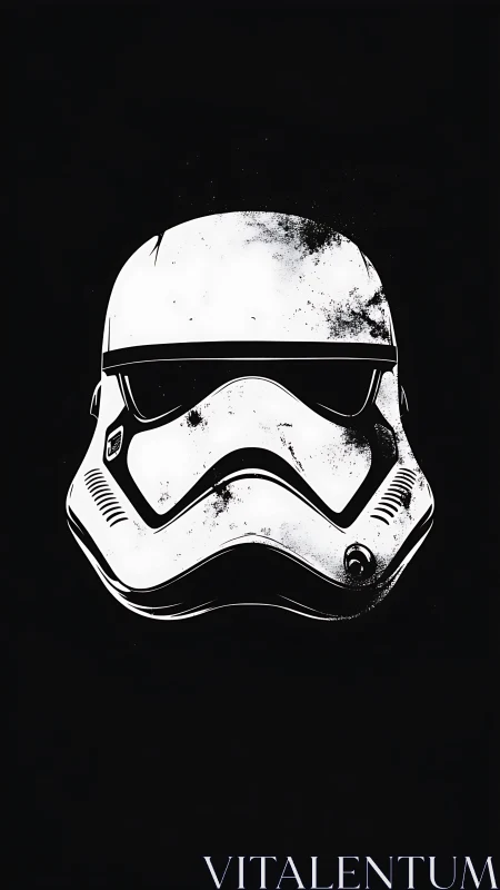 High-contrast stormtrooper helmet in minimalist vector noir.