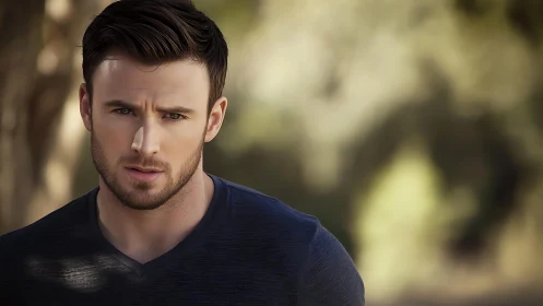 Male portrait in shallow depth-of-field outdoor digital study