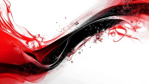 Dynamic Red and Black Abstract Fluid Art with Glossy Swirls.
