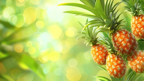Pineapple cluster rendered against defocused green bokeh field